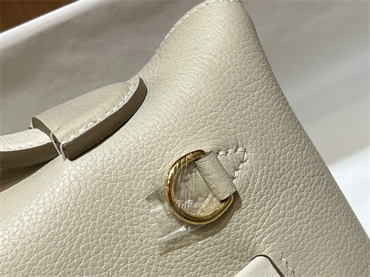 Hermes 2424 Mini Bag Evercolor/ Swift Leather Gold/Silver Tone Metal Craie Color HS