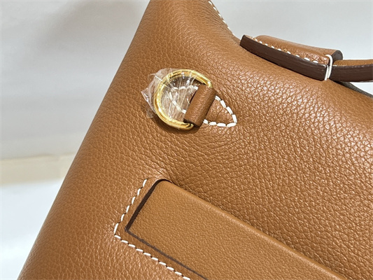 Hermes 2424 Mini Bag Evercolor/ Swift Leather Gold/Silver Tone Metal Gold Color HS