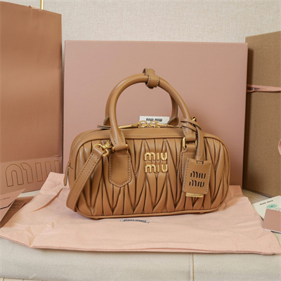 MiuMiu Arcadie matelassé nappa leather Top handle bag Caramel Color