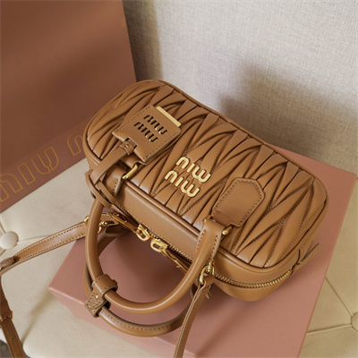 MiuMiu Arcadie matelassé nappa leather Top handle bag Caramel Color