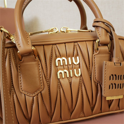 MiuMiu Arcadie matelassé nappa leather Top handle bag Caramel Color