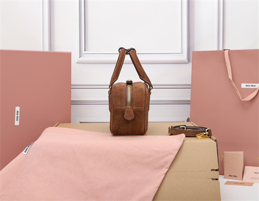 MiuMiu Arcadie padded suede Top handle bag Cocoa Brown Color