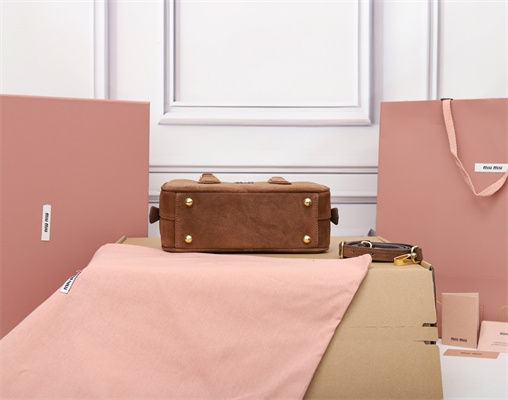 MiuMiu Arcadie padded suede Top handle bag Cocoa Brown Color