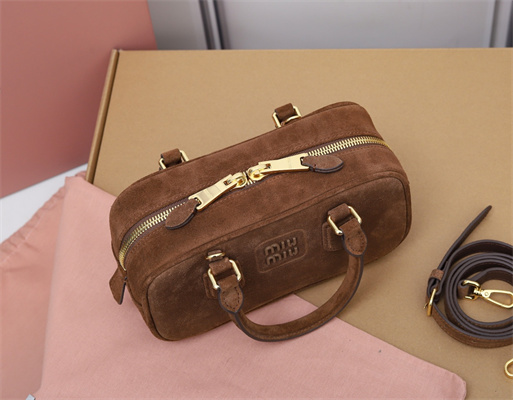 MiuMiu Arcadie padded suede Top handle bag Cocoa Brown Color