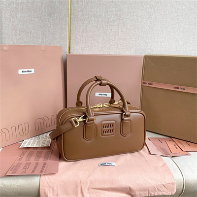 MiuMiu Arcadie Leather Top handle bag Cognac Color