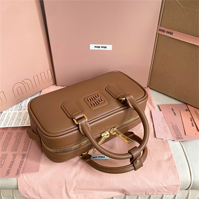 MiuMiu Arcadie Leather Top handle bag Cognac Color