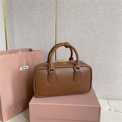 MiuMiu Arcadie Leather Top handle bag Cognac Color