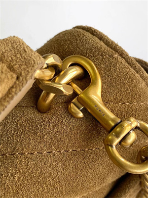 Y.S.L COLLEGE Mini BAG IN QUILTED Suede Leather Gold Tone Metal Brown Color