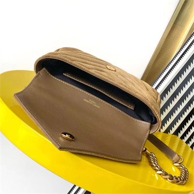 Y.S.L COLLEGE Mini BAG IN QUILTED Suede Leather Gold Tone Metal Brown Color