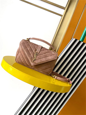 Y.S.L COLLEGE Mini BAG IN QUILTED Suede Leather Gold Tone Metal Pink Color