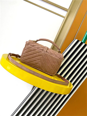 Y.S.L COLLEGE Mini BAG IN QUILTED Suede Leather Gold Tone Metal Pink Color