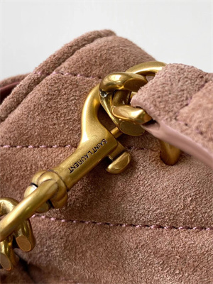 Y.S.L COLLEGE Mini BAG IN QUILTED Suede Leather Gold Tone Metal Pink Color