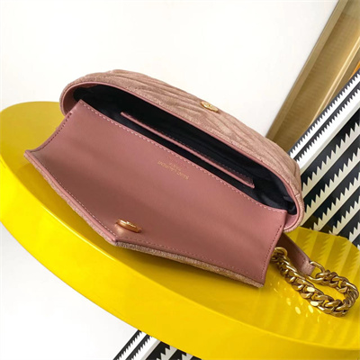 Y.S.L COLLEGE Mini BAG IN QUILTED Suede Leather Gold Tone Metal Pink Color