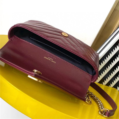 Y.S.L COLLEGE Mini Chain BAG IN Shiny Crackled Gold Tone Metal Deep Hot Wine