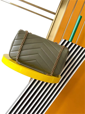 Y.S.L LOULOU Medium in MATELASSÉ lambskin Gold Tone Metal Dk Strong Moss