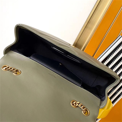 Y.S.L LOULOU Medium in MATELASSÉ lambskin Gold Tone Metal Dk Strong Moss