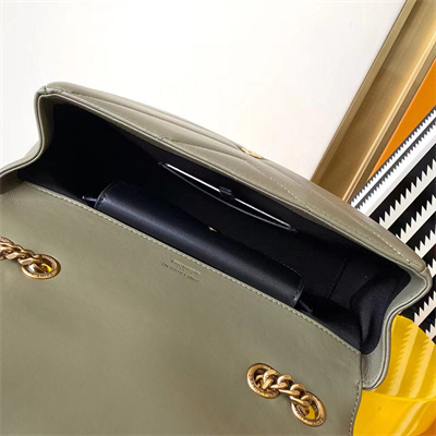 Y.S.L LOULOU Small in MATELASSÉ lambskin Gold Tone Metal Dk Strong Moss