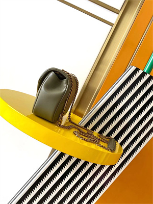 Y.S.L LOULOU Mini in MATELASSÉ lambskin Gold Tone Metal Dk Strong Moss