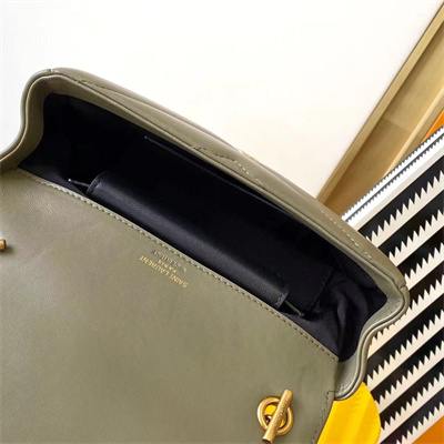 Y.S.L LOULOU Mini in MATELASSÉ lambskin Gold Tone Metal Dk Strong Moss