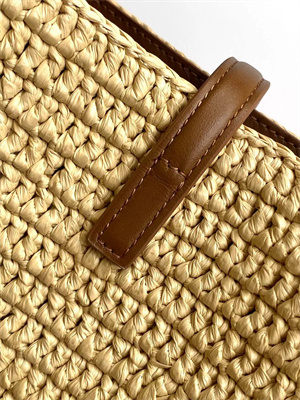 Y.S.L LE 37 Mini In Brown Shiny Leather & Raffia Bucket Bag