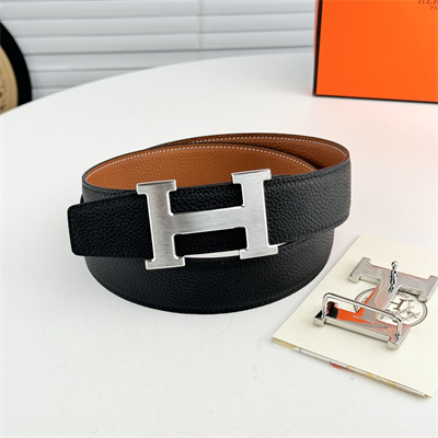 Hermes Men’s Reversible Belt 38MM Calfskin Leather Silver Tone Hardware Brown/Black