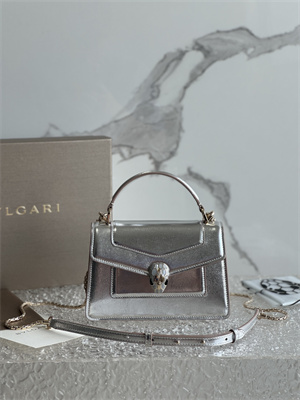 BVLGARI Serpenti Forever Mini top handle bag Calfskin Leather Silver Color 293666