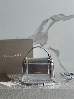 BVLGARI Serpenti Forever Mini top handle bag Calfskin Leather Silver Color 293666