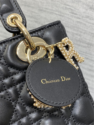 CD Small Lady Di.or My ABCDior Bag Cannage Lambskin Gold Tone Metal With Pearl Charm Black