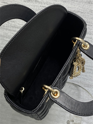 CD Small Lady Di.or My ABCDior Bag Cannage Lambskin Gold Tone Metal With Pearl Charm Black
