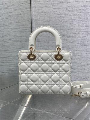 CD Small Lady Di.or My ABCDior Bag Cannage Lambskin Gold Tone Metal With Pearl Charm White