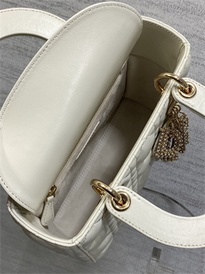 CD Small Lady Di.or My ABCDior Bag Cannage Lambskin Gold Tone Metal With Pearl Charm White