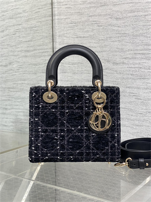 CD Small Lady Di.or My ABCDior Bag Black Tweed with White Cannage Motif Gold Tone Metal