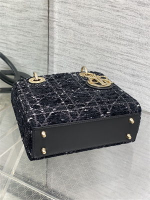 CD Small Lady Di.or My ABCDior Bag Black Tweed with White Cannage Motif Gold Tone Metal
