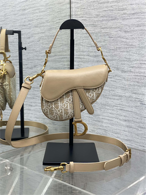 CD Mini Saddle Bag Oblique Jacquard & Smooth Calfskin Nature Color