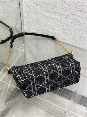 Diorstar Hobo Bag With Chain Black Tweed with White Cannage Motif