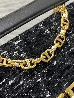 CD Small Jolie Top Handle Bag Black Tweed with White Cannage Motif