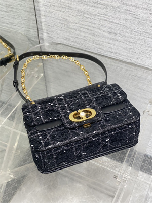 CD Small Jolie Top Handle Bag Black Tweed with White Cannage Motif