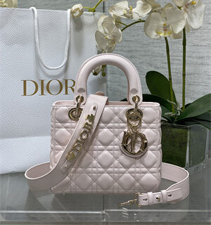 CD Small Lady Di.or My ABCDior Bag Cannage Lambskin Gold Tone Metal Sakura Pink