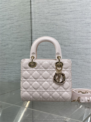 CD Small Lady Di.or My ABCDior Bag Cannage Lambskin Gold Tone Metal Sakura Pink