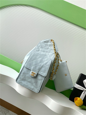 Chanel 25 Medium Handbag Grained Calfskin Gold Tone Metal Blue AS5311