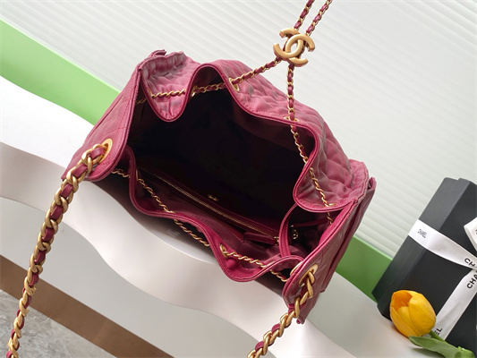 Chanel 25 Medium Handbag Grained Calfskin Gold Tone Metal Dk Red AS5311