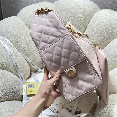 Chanel 25 Medium Handbag Grained Calfskin Gold Tone Metal Pink AS5311