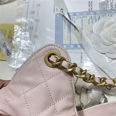 Chanel 25 Medium Handbag Grained Calfskin Gold Tone Metal Pink AS5311