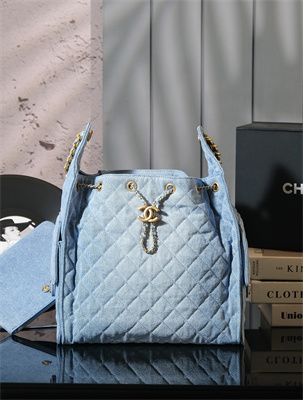 Chanel 25 Medium Handbag Denim Blue Gold Tone Metal Blue AS5311