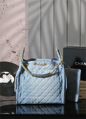 Chanel 25 Medium Handbag Denim Blue Gold Tone Metal Blue AS5311