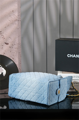Chanel 25 Medium Handbag Denim Blue Gold Tone Metal Blue AS5311