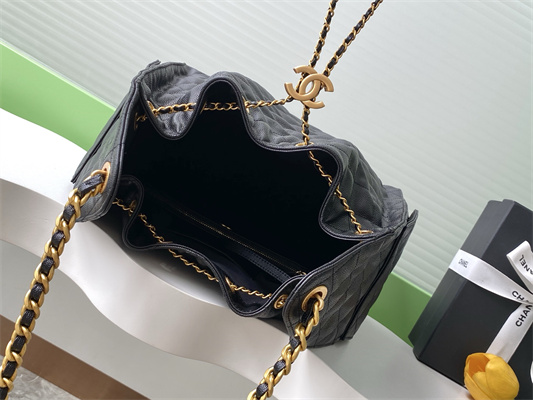Chanel 25 Medium Handbag Grained Calfskin Gold Tone Metal Black AS5311