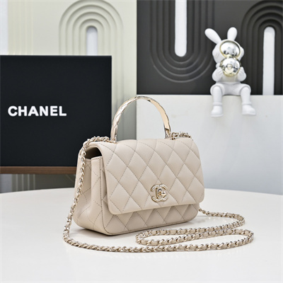 Chanel 25s Mini Top Handle Bag Gold Tone Metal Chai AS4591