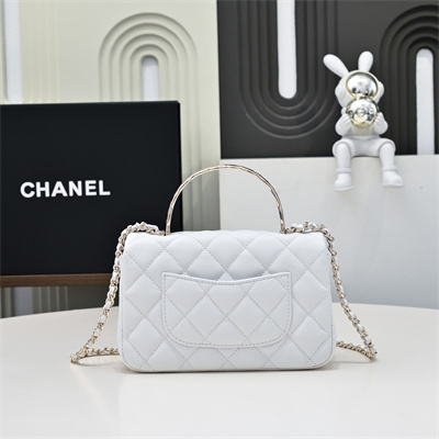 Chanel 25s Mini Top Handle Bag Gold Tone Metal White AS4591