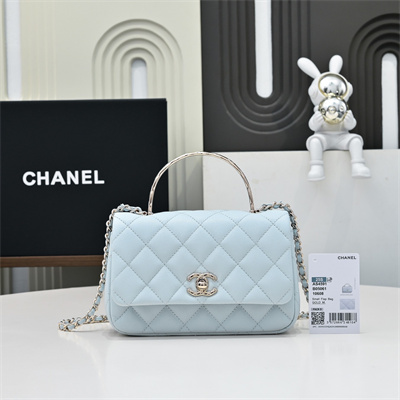 Chanel 25s Mini Top Handle Bag Gold Tone Metal Blue AS4591